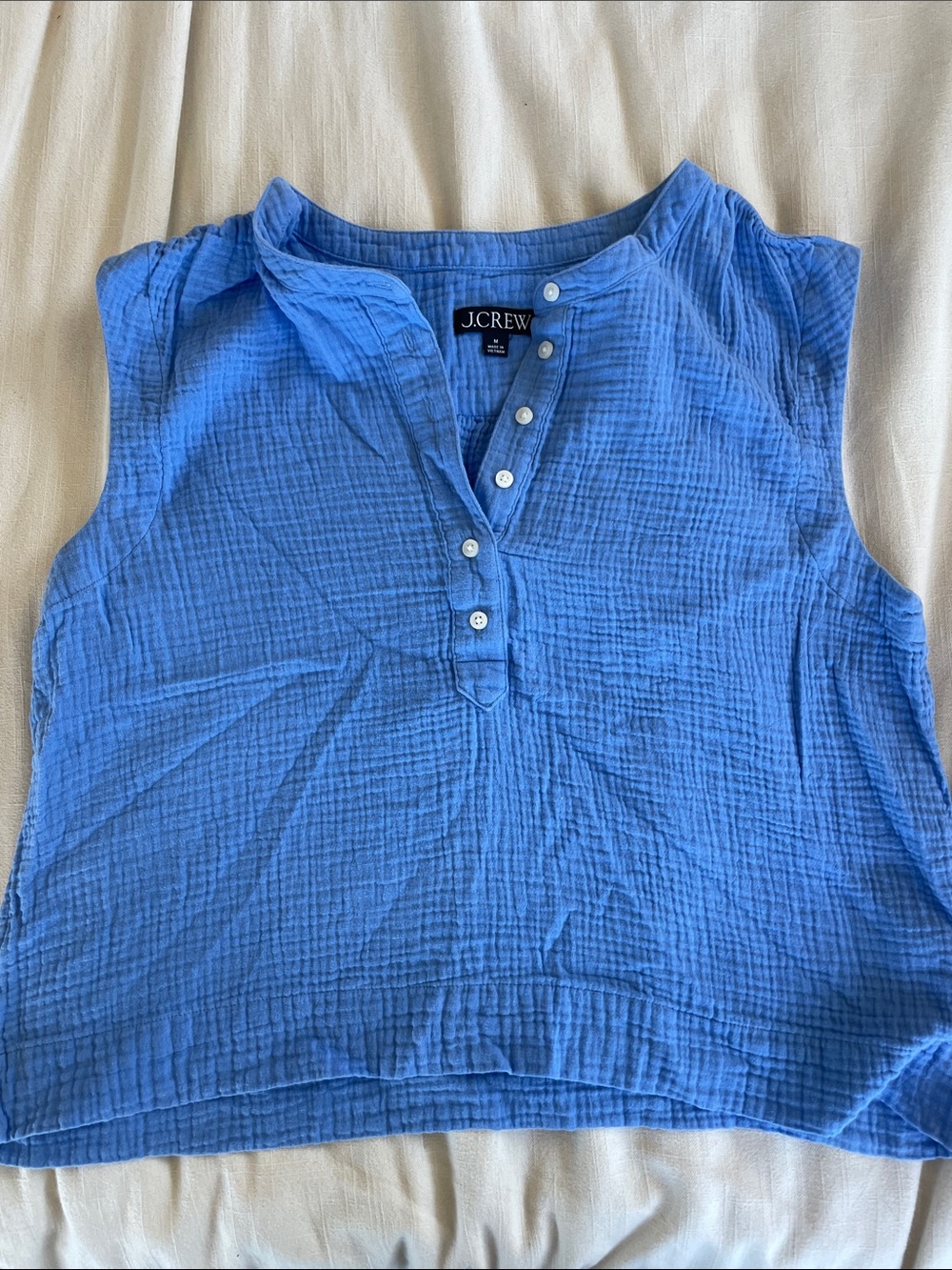 J. Crew Cobalt Blue Sleeveless Button-Front Gauze Tank